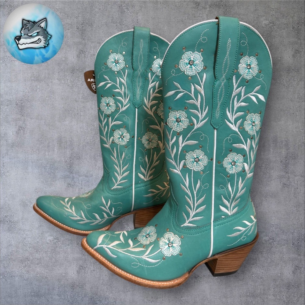 Ariat Romance Floral Embroidered J Turquoise Tall Western Boots Women's Sz 9B